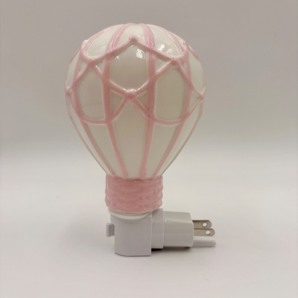 Madison Home Ceramic Hot Air Balloon Night Light Pink White Plug In Hand Painted